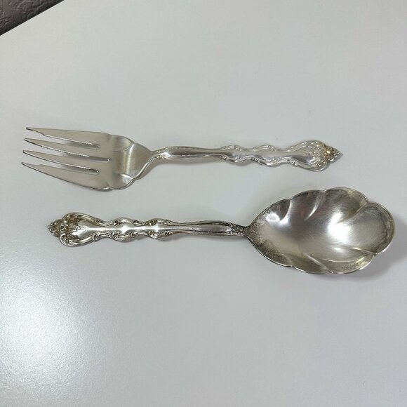 Vintage INTERLUDE International SilverPlate Fork/Scalloped Spoon Serving Set - Picture 1 of 16